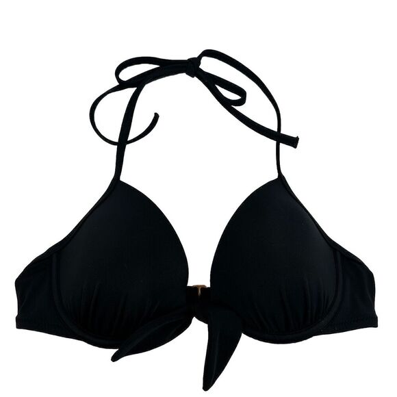 Shade & Shore Black Halter Bikini Top Underwire Tie Thin Strap Size 34B - Picture 1 of 6